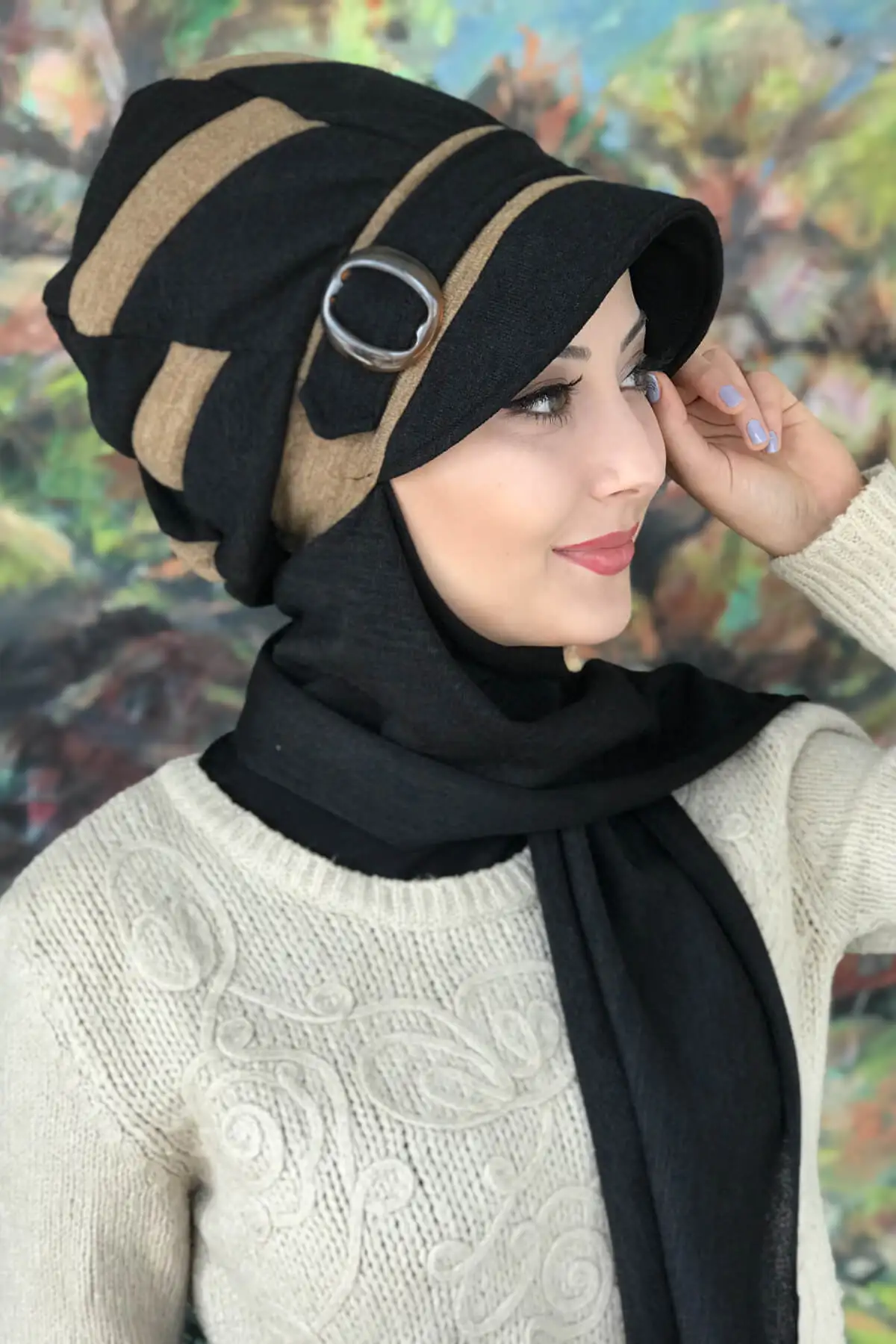 

New Fashion Hijab Woman 2021 Muslim Hijab Islamic Scarf Hijab Hat Scarf Black Passionflower Model Light Milk Coffee Scarf Buckle