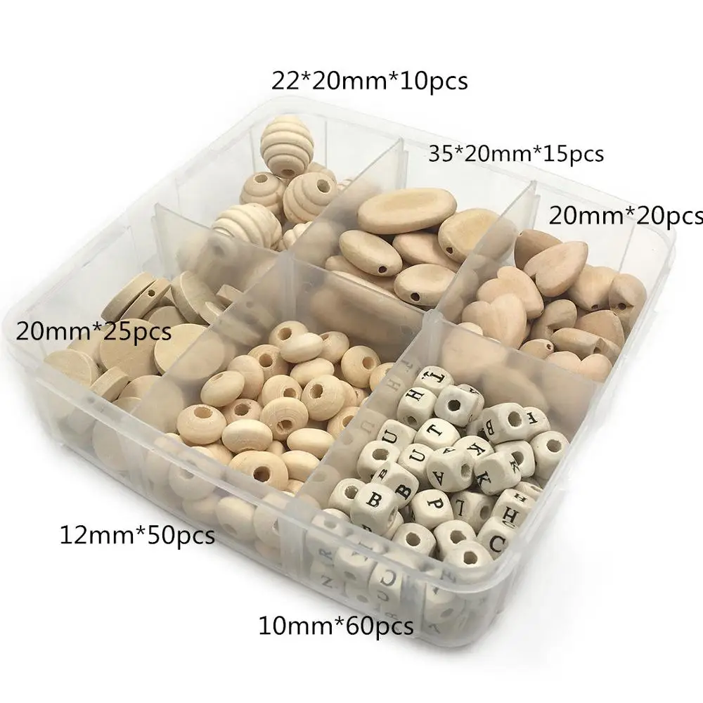 Набор бусин из натурального дерева геометрической формы сделай сам с коробкой