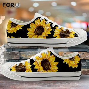 Женские парусиновые кроссовки FORUDESIGNS, с 3D желтым цветочным рисунком подсолнуха, низкие кеды, веснаосень 2019, новая Вулканизированная обувь