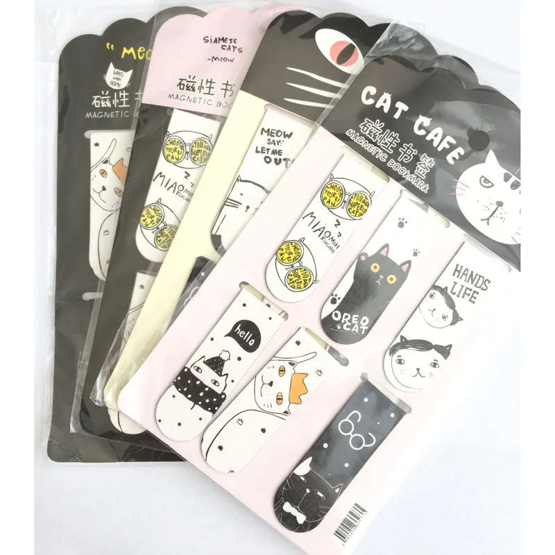 

TPST 6pcs /Set Cute Oreo Cat Cactus Magnetic Bookmarks Books Marker of Page Student Stationery School Office Supply