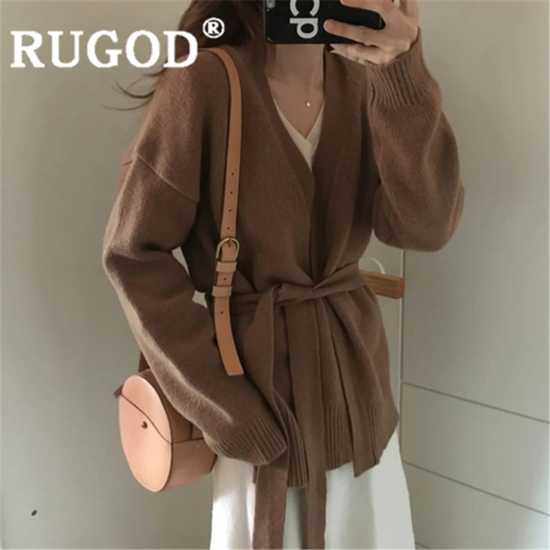 RUGOD/женский однотонный теплый свитер кардиган винтажный с v-образным вырезом
