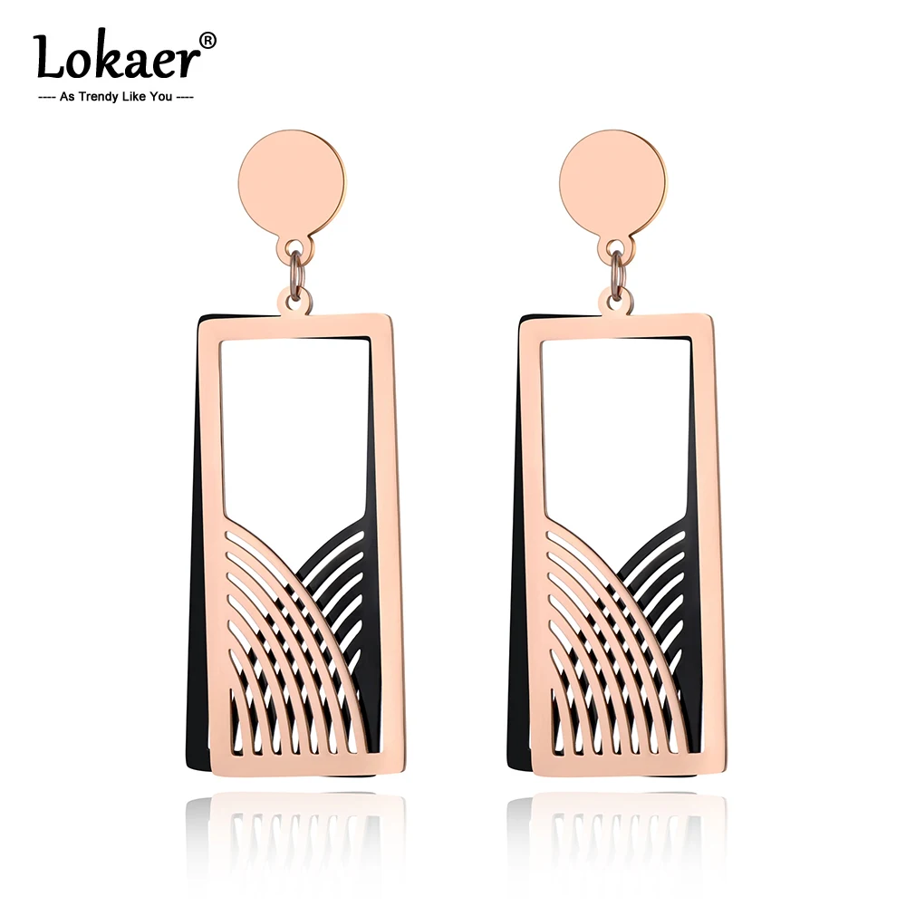 Lokaer трендовые титановые стальные геометрические прямоугольные серьги для женщин девушек Богемия розовое золото серьги гиперболы ювелирные изделия E19186