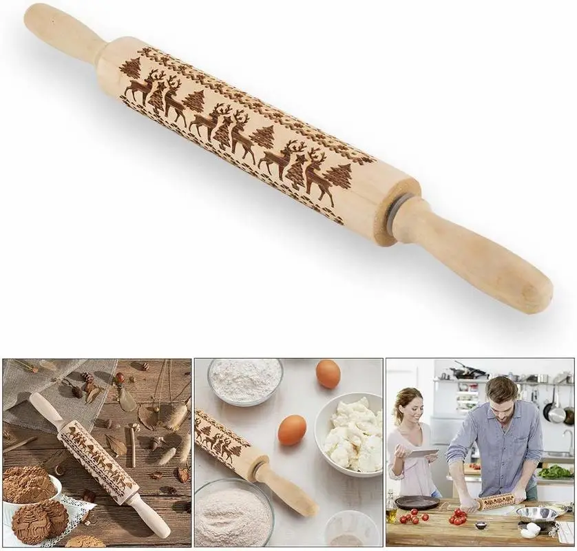 Деревянный 3D Рождество тиснение Скалка выпечки печенье лапша фондан пирог