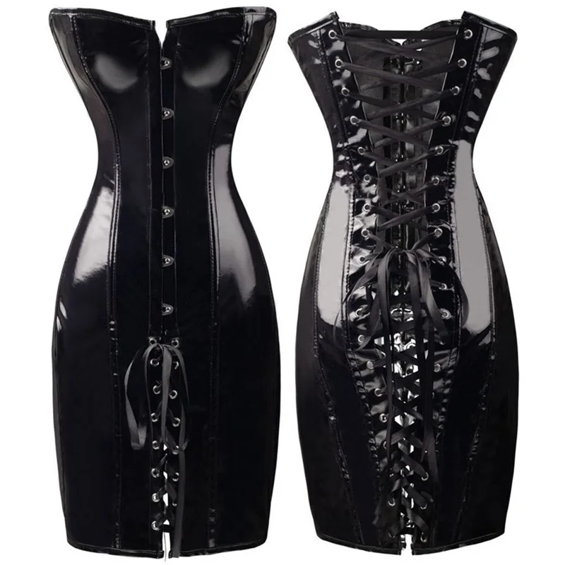 

PU Corset Shaper Women Sexy Waist Slimming Cincher Dress Night Club Shinny Synthetic Leather Gorset Outfit Overbust Corselet