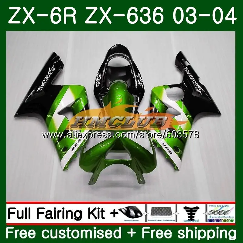 

Body For KAWASAKI NINJA ZX600 ZX-636 ZX-6R 2003 2004 34CL.44 ZX 636 6 R 600CC ZX6R 03 04 ZX636 ZX 6R 03 04 Fairing Green Black
