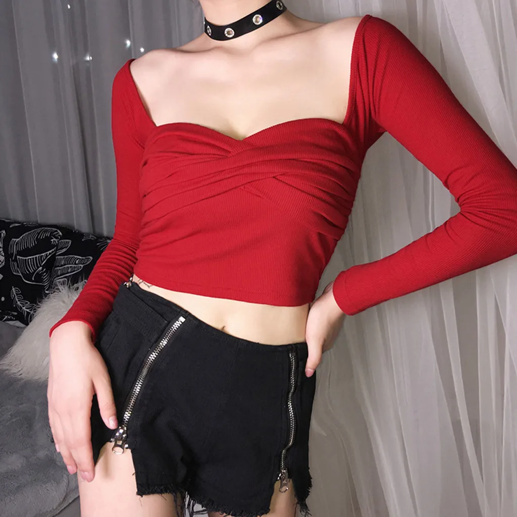 Женская блузка рубашка 2020 модная с v образным вырезом твердая Открытая грудь