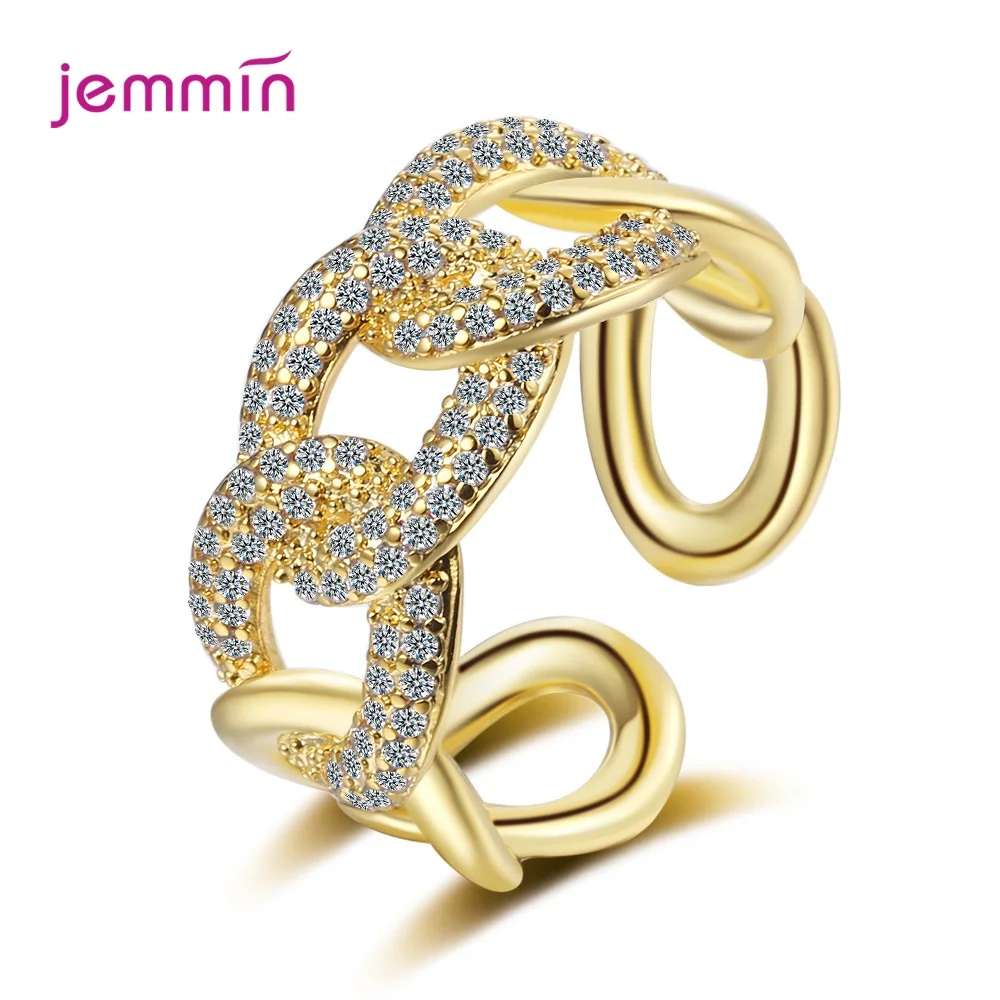 

Luxury Wedding Engagement Adjustable Gold Rings For Women Girls CZ Cubic Zirconia Fashion Jewelry 925 Sterling Silver