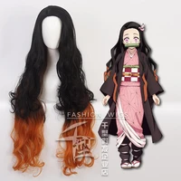 42 105cm long demon slayer nezuko kamado cosplay wigs kimetsu no yaiba heat resistant hair cosplay costume wigs wig cap