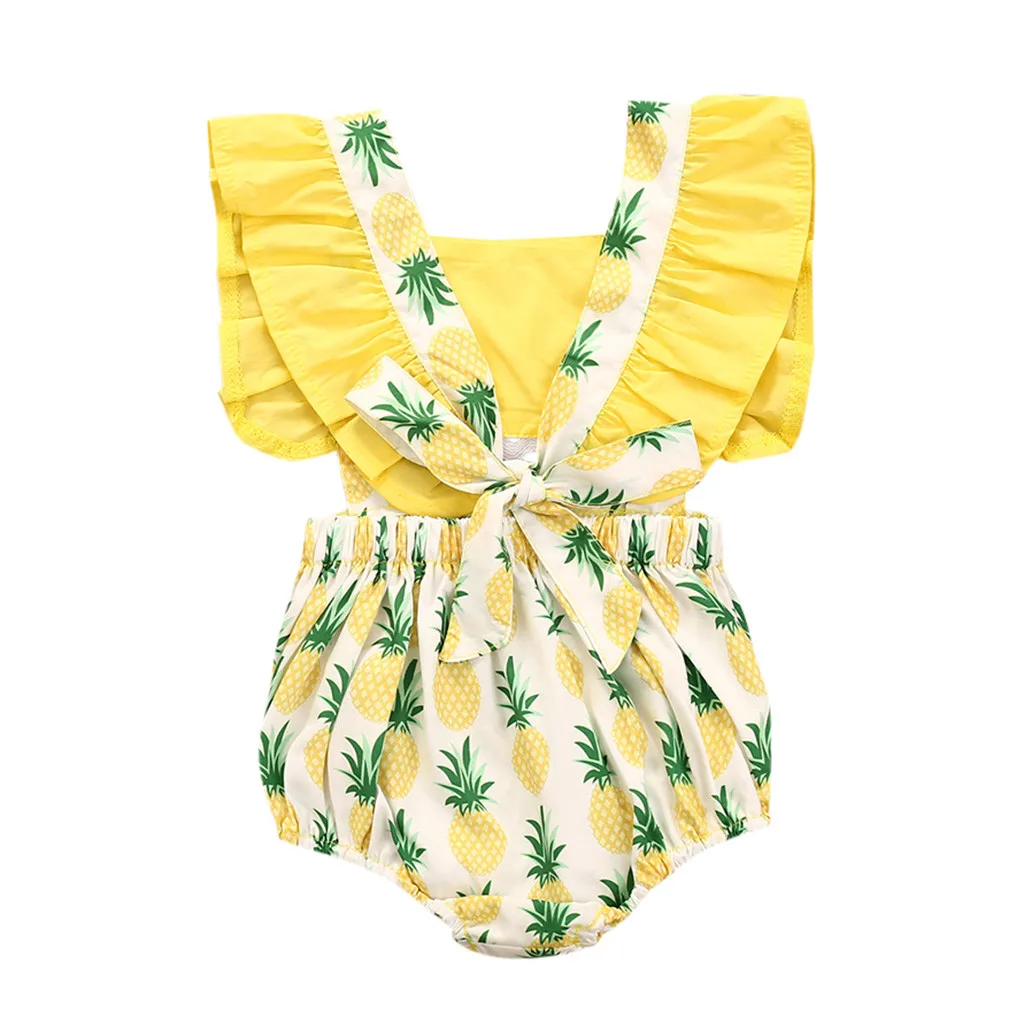 Летний комбинезон для новорожденных с открытой спиной без рукавов оборками