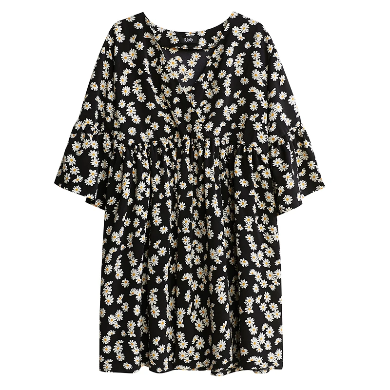 

COIGARSAM Floral Print Women dress New Summer Loose V-Neck Dresses 8968