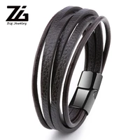 zg multilayer mens bracelet woven leather bracelet magnetic buckle cowhide multilayer wrap fashion armband bangle male jewelry