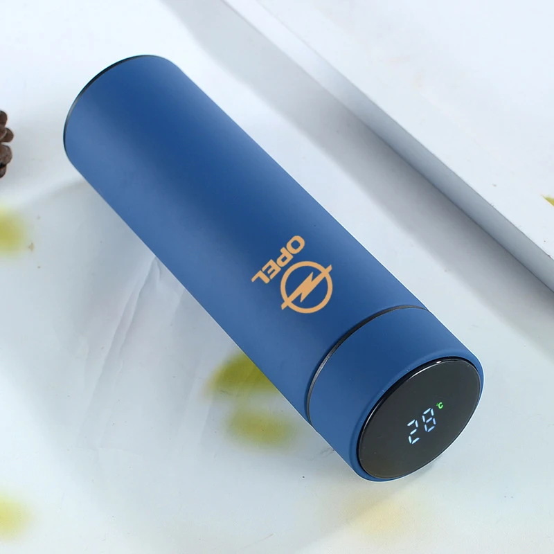 500ml Car Style Smart Thermos Mug LED Temperature Display Stainless Steel Tea Cup With Logo For Opel Astra h g j Insignia |