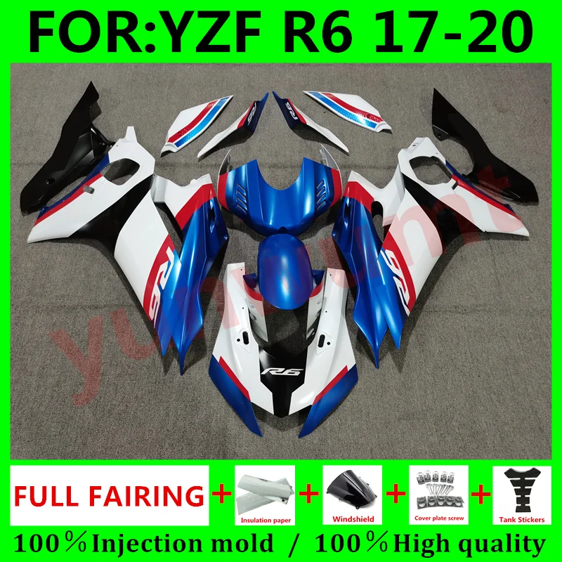 

New ABS Motorcycle whole Fairings kit for YAMAHA YZF-R6 2017 2018 2019 2020 R6 17 18 19 20 21 fairing Bodywork set blue white