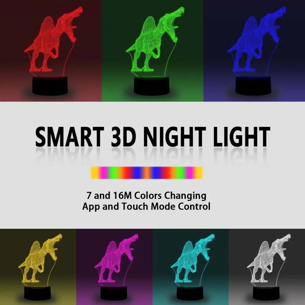 NiteApps спинозавр динозавр 3D RGB светодиодный ночник настольная лампа Иллюзия