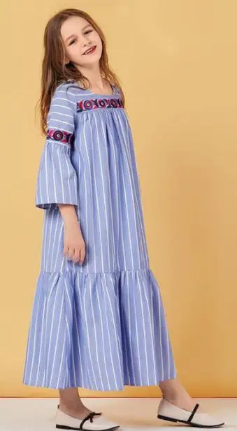 Женские мусульманские платья с вышивкой для девочек, abaya, Дубай, Турецкая индейка, Бангладеш, кафтан, одежда для матери и ребенка, детская мусульманская одежда - Цвет: Kid