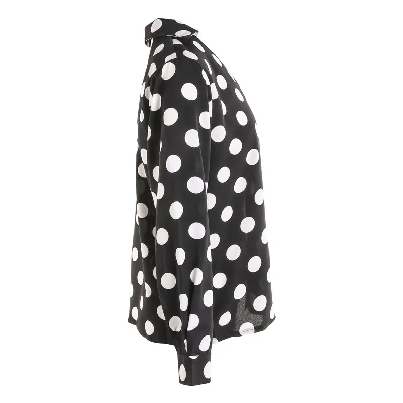 

CHRONSTYLEFashion Women Shirts New Spring Autumn Loose Polka Dot Striped Print Patchwork Long Sleeve V-neck Button Down Blouses
