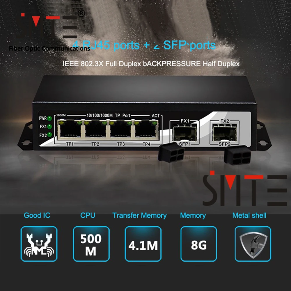 2 SFP волоконно оптический порт 4 порта RJ45 TP 6 портов 10/100 Мбит/с SC гигабитный
