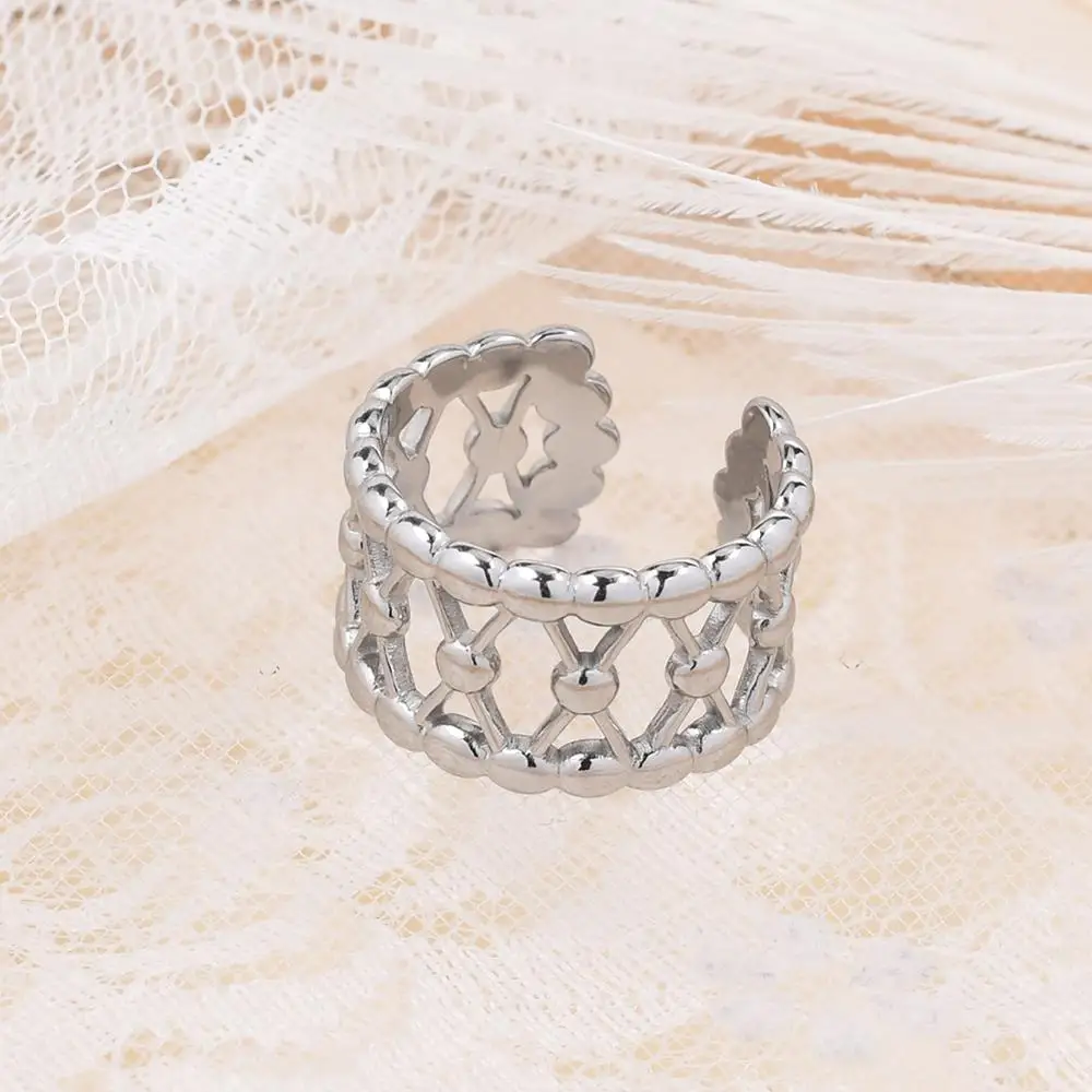 

Silver Ring Stainless Steel Open Finger Rings For Women Men Cross Beads Punk Rings