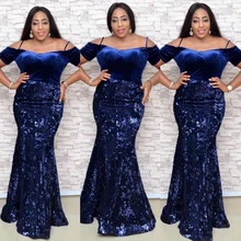 Md veludo vestidos para as mulheres 2021 novo africano sereia vestidos de noite lantejoulas fora do ombro sexy longo robe wrap vestido festa roupas (3)