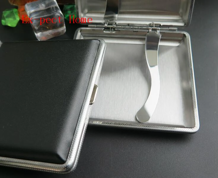 100 шт./лот черный портсигар из искусственной кожи с металлической рамой коробка