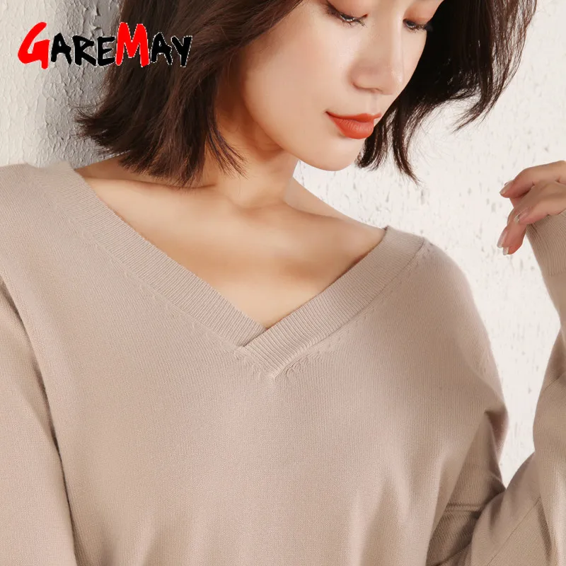 Knitted Cashmere Sweater Women High Quality Fashion V-neck Slim Soft Wool Autumn Winter Female Women's Pullover | Женская одежда