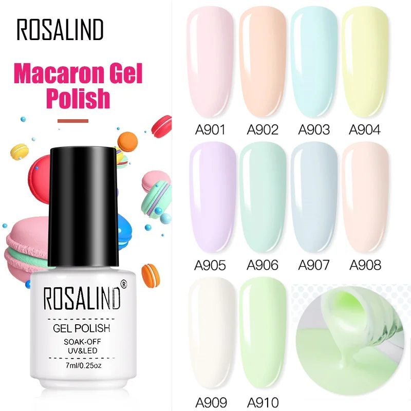 Гель лак ROSALIND Macaron для ногтей отмачиваемый гибридные Лаки УФ гель Полупостоянный