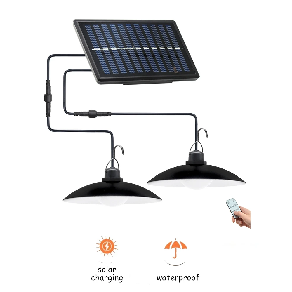 

remote 30 led 2 head Retro Lampshade Solar Pendant Chandelier solar Rechargeable Garden light Lawn Lamp Night Security Wall Ligh