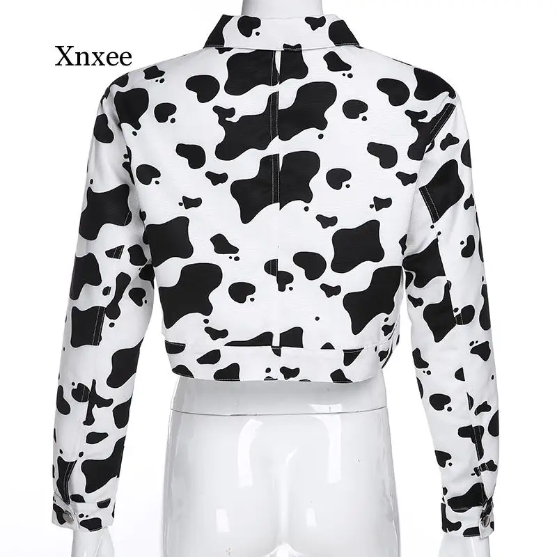 Уличная одежда укороченная Женская куртка с коровьим принтом повседневное