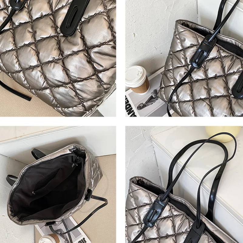 

Space Down Large Capacity Bag Winter Fashion Women's Designer Lozenge Shoulder Crossbody Bag Female Lightweight Cotton Handbags