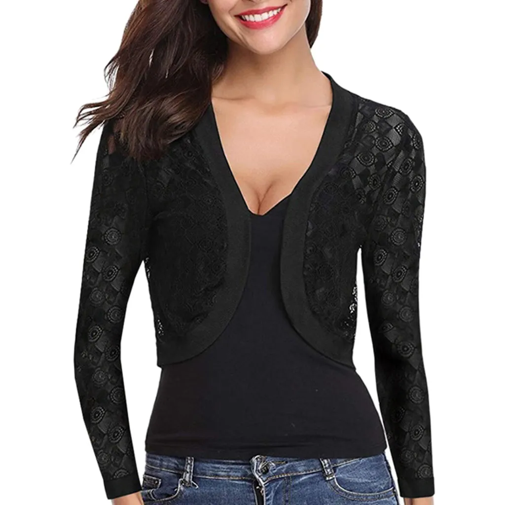 JAYCOSIN осень 2019 болеро длинный рукав шаль для женщин тонкое кружево открытая