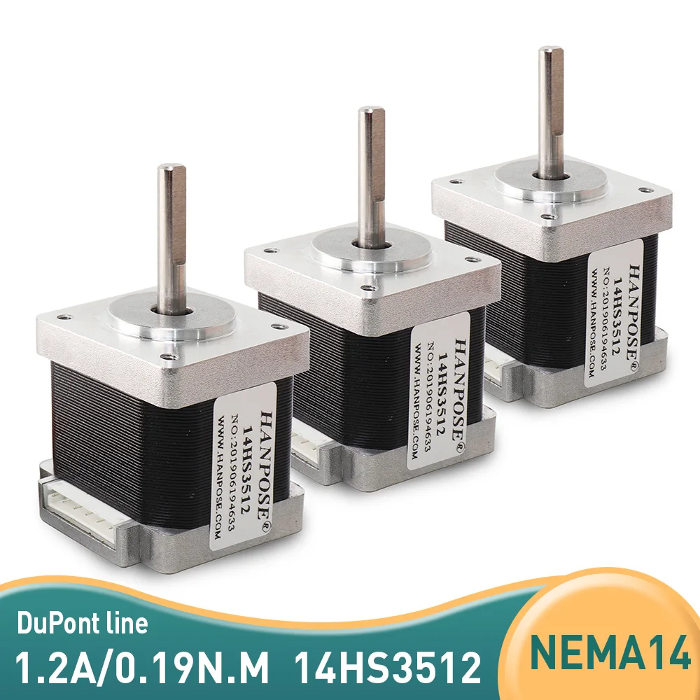 3pcs NEMA14 Stepper Motor 14HS3512 1.8 Degrees Hybrid  2-Phase 35mm length 0.19N.m 1.2A for CNC milling machine