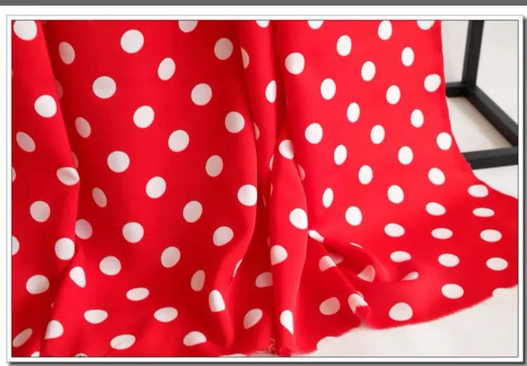

Red Polka Dot Dress Fabric Soft Dress Textile Chiffon Fabric non-transparent soft printed chiffon fabric DIY patch cloth