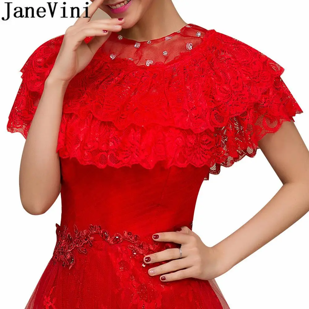 Женская кружевная вечерняя накидка JaneVini красная цвета слоновой кости с
