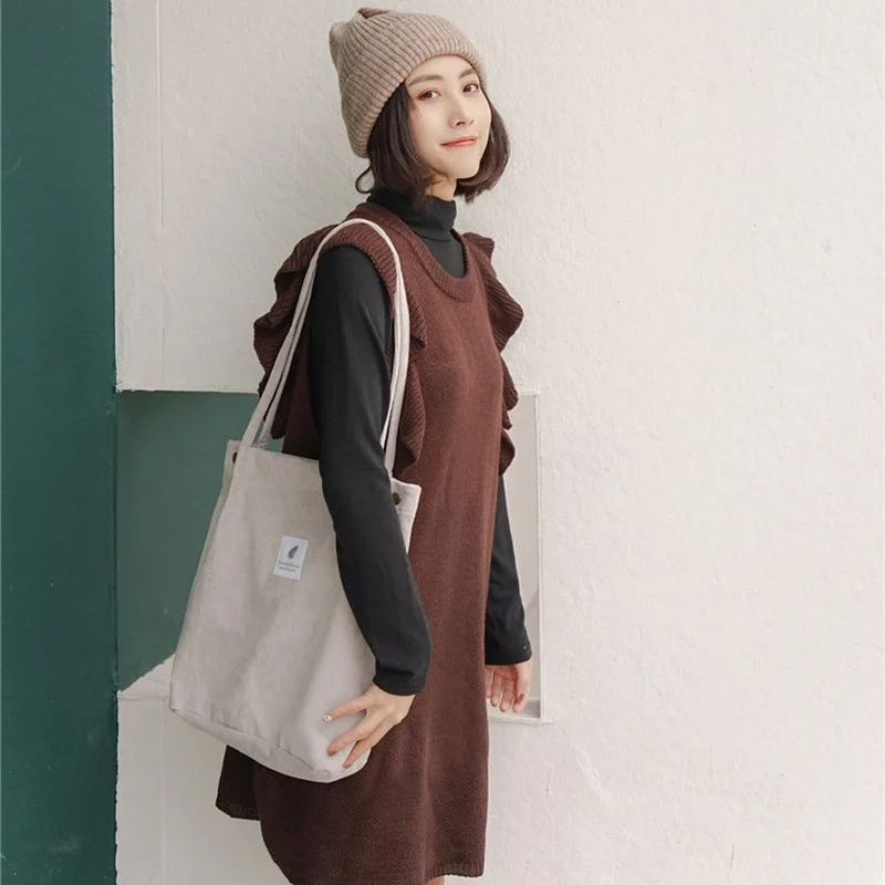 Вместительная женская вельветовая сумка-тоут повседневная сумка через плечо