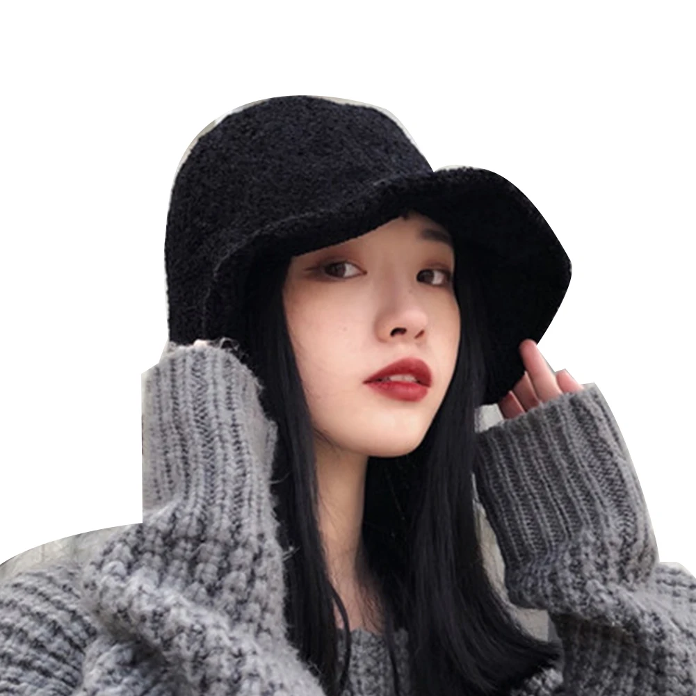 Winter Fashion Women Solid Color Wide Brim Warm Casual Woolen Bucket Hat Cap Summer Foldable Sun Prevent Hats | Аксессуары для