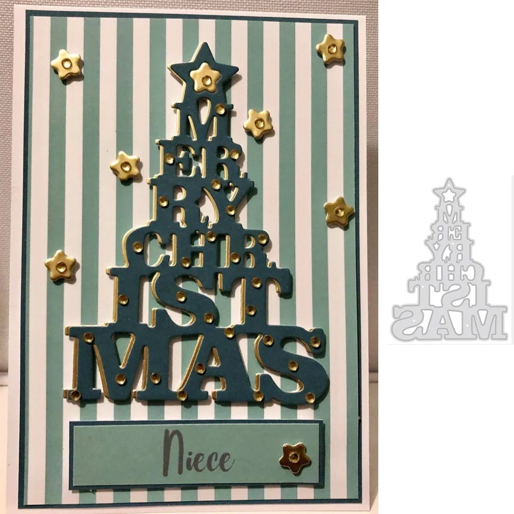 

Word"Christmas"Stars Tree Metal Cutting Die Stencil Template for Scrapbooking Paper Craft Album Card Gift Decor Knife Die Cut
