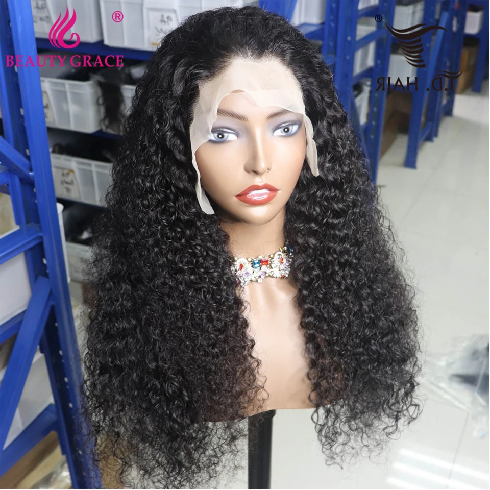 Glueless 30 Inch Deep Curly Lace Wig Afro Kinky Curly Human Hair Wig Wet And Wavy Lace Wigs For Women Closure Wig