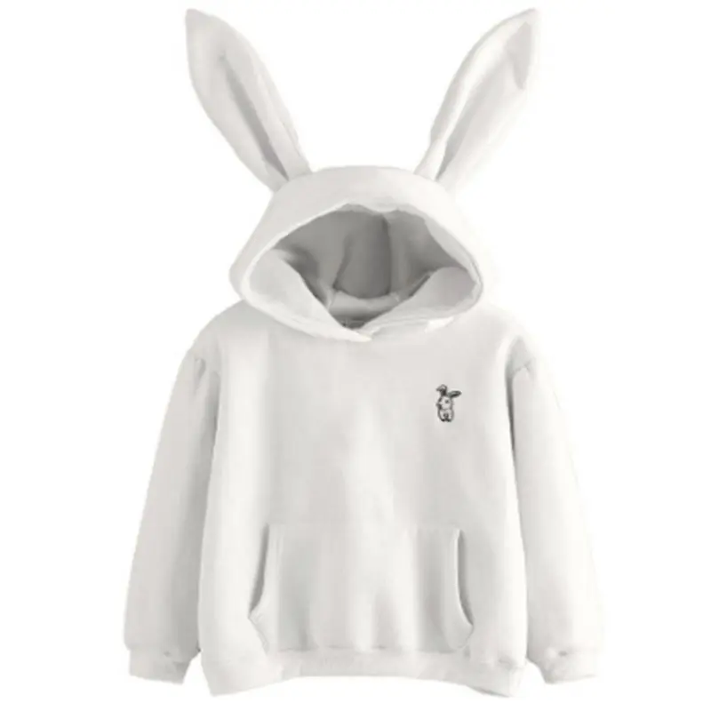 Women Fashion Casual All-match Hooded Loose Small Rabbit Embroidered Fleece Sweatershirt Hoody Top New ！！！ | Женская одежда