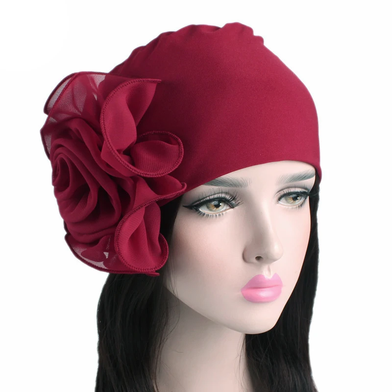 

Bulk 10pcs Fashion Strech Cloth Turban Caps Flower Head Wraps Hat Bonnet Headscarf Hair Loss Chemo Hat One Size for Women