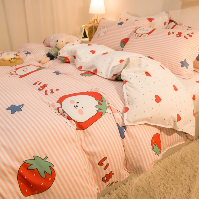 Розовый Прекрасный Мультфильм клубника постельное белье детей 3 шт пододеяльник