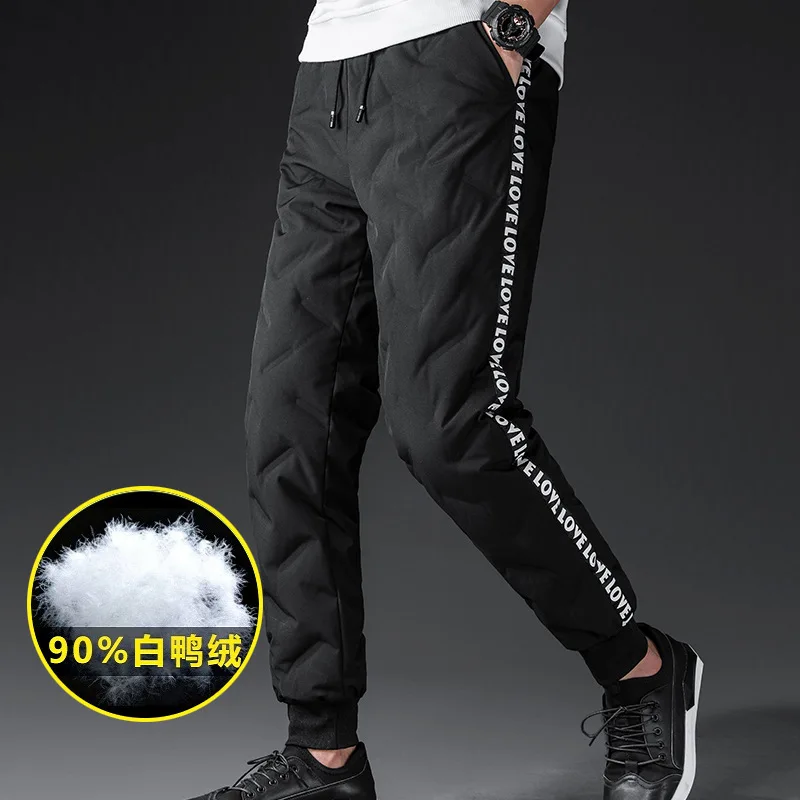 

2021 Men's Casual down Wadded Trousers White Duck down Winter Warm Thickened Outer Wear Trousers
