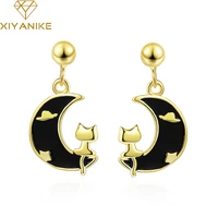 xiyanike 925 sterling silver stud earrings female korean style cute moon unique design cat creative ear fashion jewelry