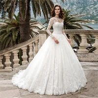 luxury ball gown wedding dresses for women 2021 lace appliques long sleeve princess bride dress bridal gowns vestido de novia