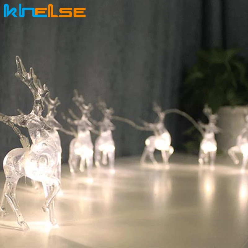 10 светодиодный прозрачный с изображением оленя на батарейках USB струнный