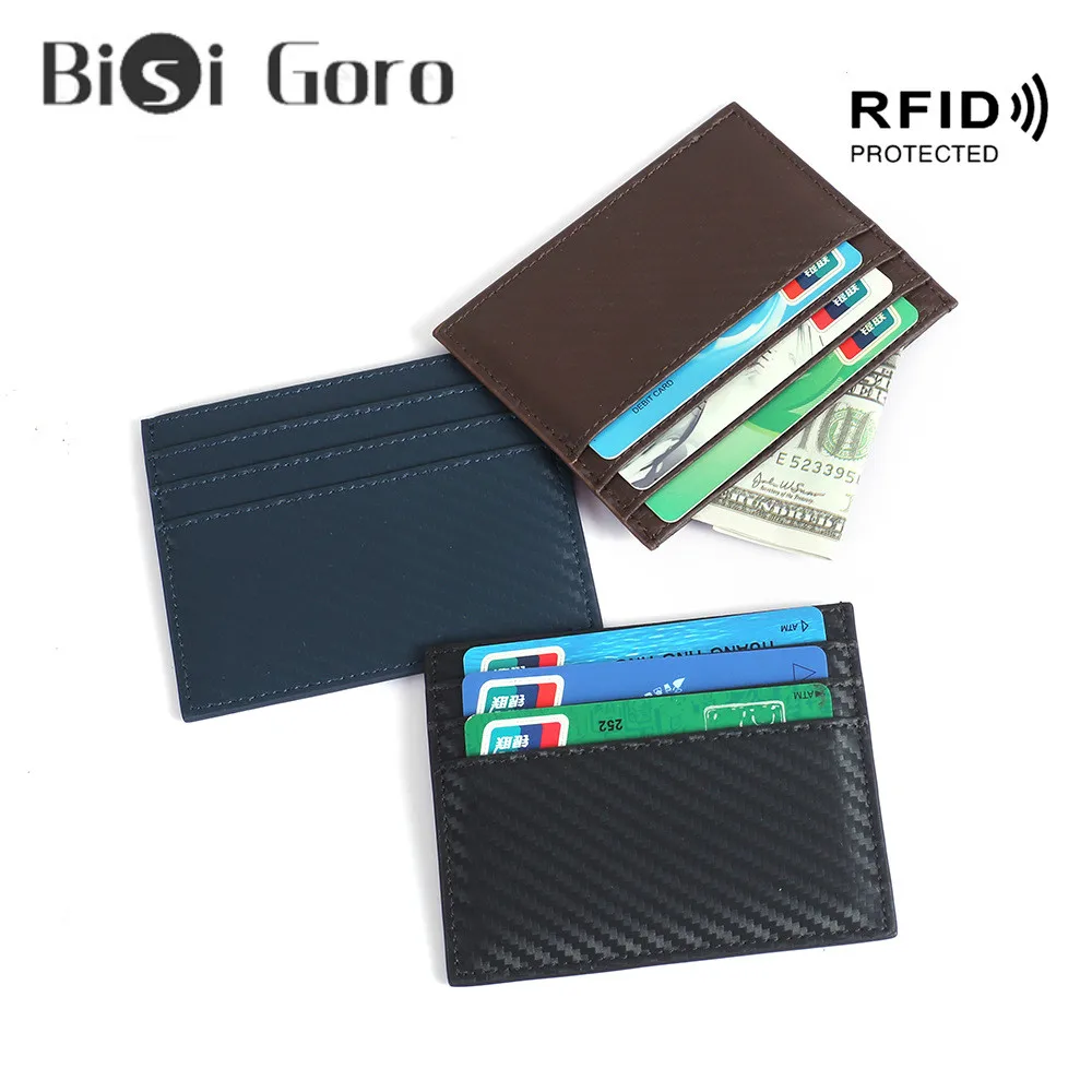 BISI GORO мужской RFID кошелек из углеродного волокна натуральной кожи бизнес