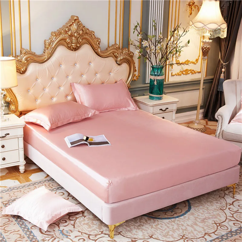 

Fitted Bed Sheet Solid Color Mattress Cover With Elastic Bands Abrasion Resistant bed mattress set (pillowcases need order)