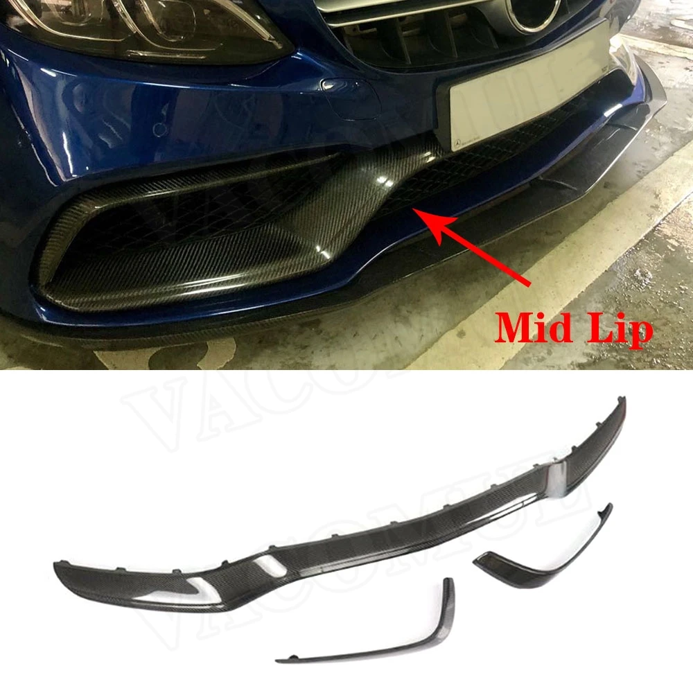 

C Class Carbon Fiber Front Bumper Mid Lip Spoiler for Mercedes Benz W205 C63 AMG S C180 C200 C260 Sedan 15-17 Car Styling FRP