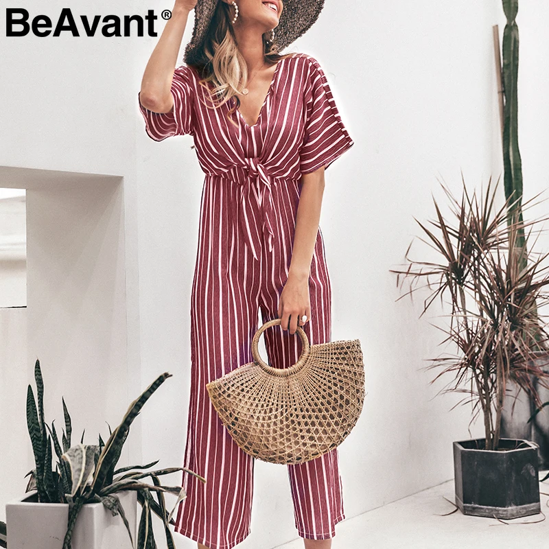Женский комбинезон в полоску BeAvant повседневный Длинный летний с высокой талией и