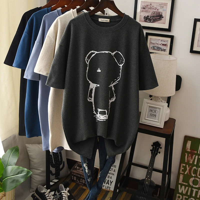 Футболка женская оверсайз в стиле хип хоп Осень зима 2019 толстые Мультяшные