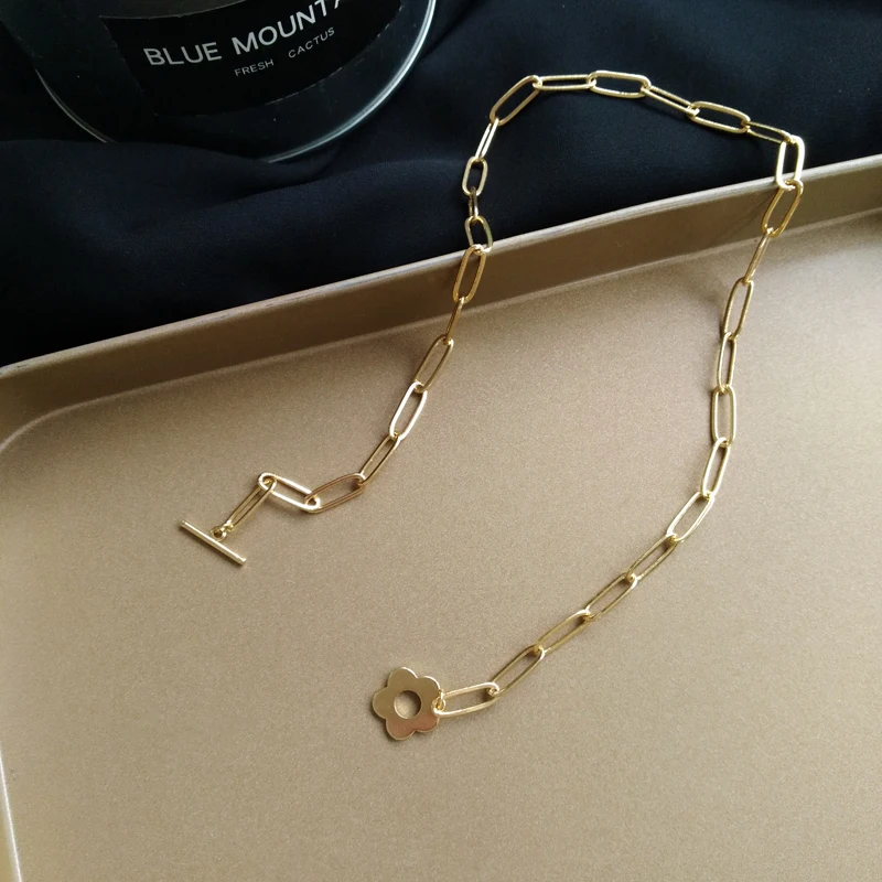 Женское Ожерелье из металлических цветов модное Золотое ожерелье с